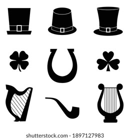 Saint Patricks Day vector icons black silhouette