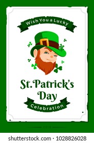 Saint Patrick's day vector illustration with traditional symbols. St. Patrick's day colorful greeting card. Celebration poster with irish elements.