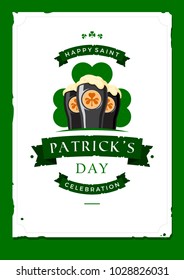 Saint Patrick's day vector illustration with traditional symbols. St. Patrick's day colorful greeting card. Celebration poster with irish elements.