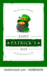 Saint Patrick's day vector illustration with traditional symbols. St. Patrick's day colorful greeting card. Celebration poster with irish elements.