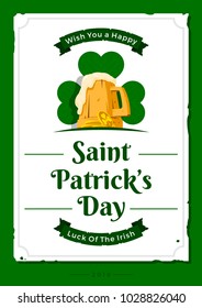 Saint Patrick's day vector illustration with traditional symbols. St. Patrick's day colorful greeting card. Celebration poster with irish elements.