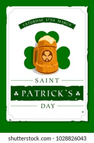 Saint Patrick's day vector illustration with traditional symbols. St. Patrick's day colorful greeting card. Celebration poster with irish elements.