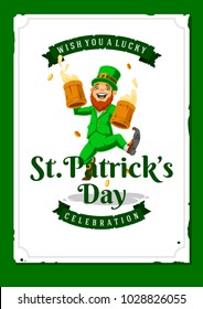 Saint Patrick's day vector illustration with traditional symbols. St. Patrick's day colorful greeting card. Celebration poster with irish elements.