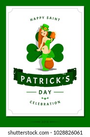 Saint Patrick's day vector illustration with traditional symbols. St. Patrick's day colorful greeting card. Celebration poster with irish elements.