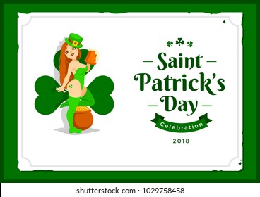 Saint Patrick's day vector illustration with traditional symbols. St. Patrick's day colorful greeting card. Celebration poster with irish elements.