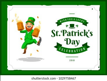 Saint Patrick's day vector illustration with traditional symbols. St. Patrick's day colorful greeting card. Celebration poster with irish elements.