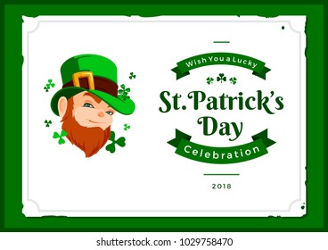 Saint Patrick's day vector illustration with traditional symbols. St. Patrick's day colorful greeting card. Celebration poster with irish elements.