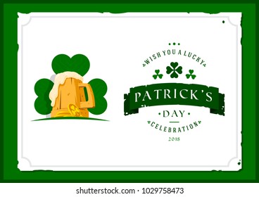 Saint Patrick's day vector illustration with traditional symbols. St. Patrick's day colorful greeting card. Celebration poster with irish elements.