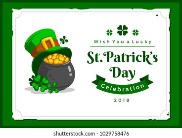 Saint Patrick's day vector illustration with traditional symbols. St. Patrick's day colorful greeting card. Celebration poster with irish elements.