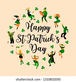 Saint Patrick's Day. Vector illustration with funny people in carnival costumes for Banners, Flyers, Placards, Posters and other use