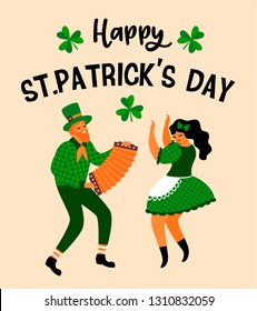 Saint Patrick's Day. Vector illustration with funny people in carnival costumes for Banners, Flyers, Placards, Posters and other use
