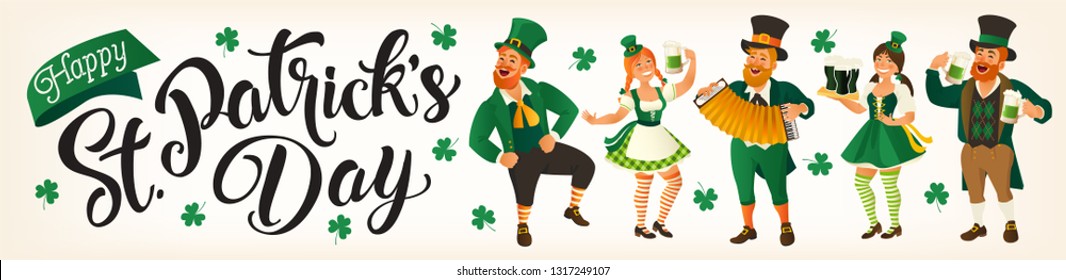 Saint Patrick's Day. Vector illustration with funny people in carnival costumes for Banners, Flyers, Placards, Posters and other use.