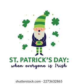 Saint Patrick's Day vector illustration concept leprechaun and typography. Flat illustration clipart for print design
