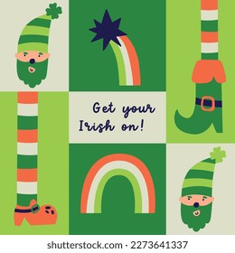 Saint Patrick's Day vector illustration concept collage and typography. Flat clipart for print design
