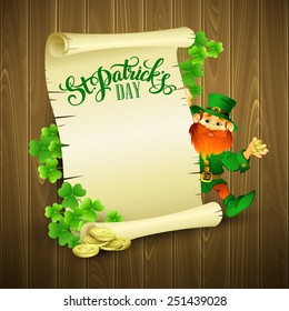 Saint Patrick's day vector illustration with Leprechaun.