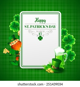 Saint Patrick's day vector illustration with Leprechaun.