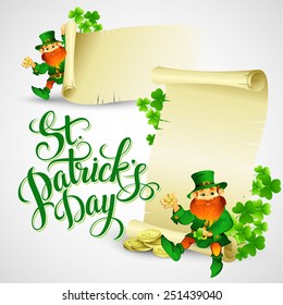 Saint Patrick's day vector illustration with Leprechaun.