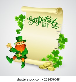 Saint Patrick's day vector illustration with Leprechaun.
