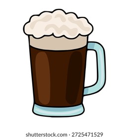 Ilustración vectorial del día de San Patricio de una cerveza oscura espumosa en una taza de vidrio
