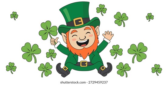 Saint Patrick's Day vector illustration design with clover leaf and saint patrick's character