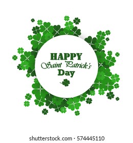 Saint Patrick's day vector round frame with green shamrock