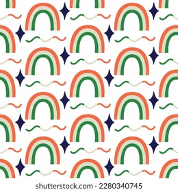 Saint Patrick's Day vector seamless pattern with ireland rainbow. Irish background for print, textile, wrapping paper, fabric