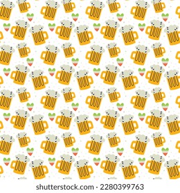 Saint Patrick's Day vector seamless pattern with ireland beer. Irish background for print, textile, wrapping paper, fabric