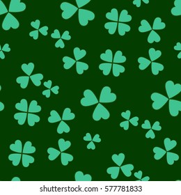 Saint Patrick's day vector seamless background, green holiday pattern with clovers, floral theme, eco concept