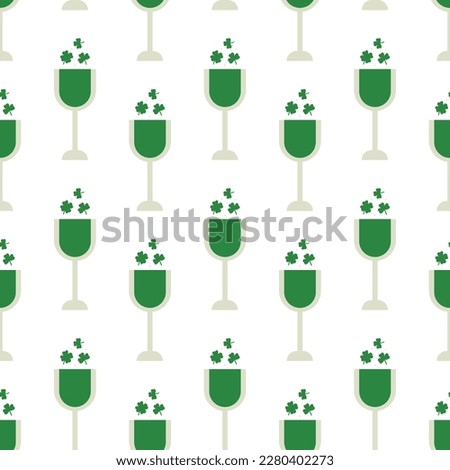 Saint Patrick's Day vector seamless pattern with green glass of wine clover. Irish background for print, textile, wrapping paper, fabric