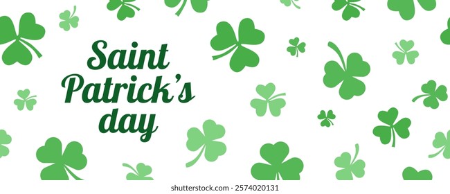 Saint Patrick's Day, vector web banner design. Text Saint Patrick's Day and clover leaves isolated on white background.