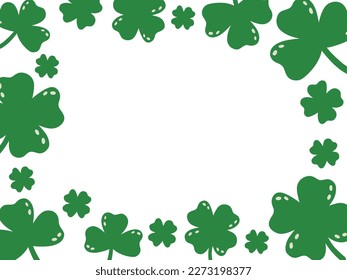 Saint Patrick's Day vector white background frame with green clover. Decorative border with plant leaf. Natural shamrock flat illustration with text space