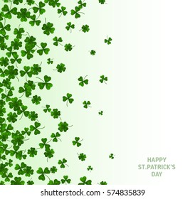 Saint Patrick's Day Vertical Banner with Green Four and Tree Leaf Clovers on White Background. Vector illustration. Party Invitation Design, Typographic Template. Lucky and success symbols