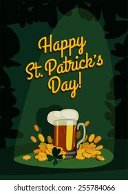 saint patrick's day vintage cartoon. beer and money poster. vector illustration