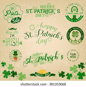 Saint Patrick's Day Vintage Typographical Badges and Design Elements