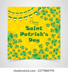 Saint Patrick's Day Web Banner with Green Shamrock Leaf Pattern Background. Happy St. Patrick Day Irish Traditional Holiday Banner for Greeting Card, Poster, Flyer, and Social Media Isolated