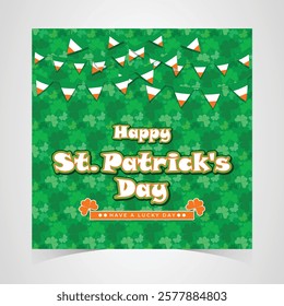 Saint Patrick's Day Web Banner with Green Shamrock Leaf Pattern Background. Happy St. Patrick Day Irish Traditional Holiday Banner for Greeting Card, Poster, Flyer, and Social Media Isolated