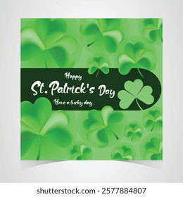 Saint Patrick's Day Web Banner with Green Shamrock Leaf Pattern Background. Happy St. Patrick Day Irish Traditional Holiday Banner for Greeting Card, Poster, Flyer, and Social Media Isolated