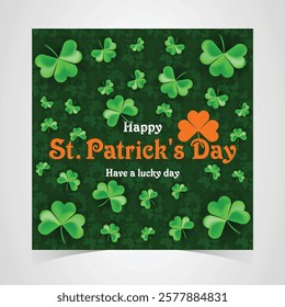 Saint Patrick's Day Web Banner with Green Shamrock Leaf Pattern Background. Happy St. Patrick Day Irish Traditional Holiday Banner for Greeting Card, Poster, Flyer, and Social Media Isolated