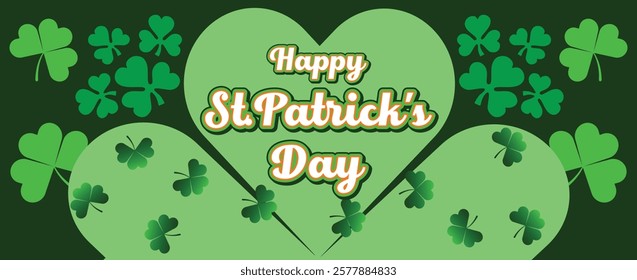 Saint Patrick's Day Web Banner with Green Shamrock Leaf Pattern Background. Happy St. Patrick Day Irish Traditional Holiday Banner for Greeting Card, Poster, Flyer, and Social Media Isolated