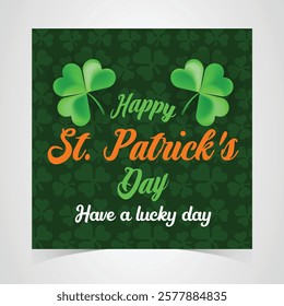 Saint Patrick's Day Web Banner with Green Shamrock Leaf Pattern Background. Happy St. Patrick Day Irish Traditional Holiday Banner for Greeting Card, Poster, Flyer, and Social Media Isolated