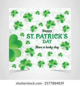 Saint Patrick's Day Web Banner with Green Shamrock Leaf Pattern Background. Happy St. Patrick Day Irish Traditional Holiday Banner for Greeting Card, Poster, Flyer, and Social Media Isolated