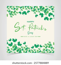 Saint Patrick's Day Web Banner with Green Shamrock Leaf Pattern Background. Happy St. Patrick Day Irish Traditional Holiday Banner for Greeting Card, Poster, Flyer, and Social Media Isolated