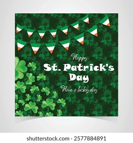 Saint Patrick's Day Web Banner with Green Shamrock Leaf Pattern Background. Happy St. Patrick Day Irish Traditional Holiday Banner for Greeting Card, Poster, Flyer, and Social Media Isolated