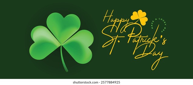 Saint Patrick's Day Web Banner with Green Shamrock Leaf Pattern Background. Happy St. Patrick Day Irish Traditional Holiday Banner for Greeting Card, Poster, Flyer, and Social Media Isolated