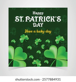 Saint Patrick's Day Web Banner with Green Shamrock Leaf Pattern Background. Happy St. Patrick Day Irish Traditional Holiday Banner for Greeting Card, Poster, Flyer, and Social Media Isolated