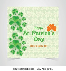 Saint Patrick's Day Web Banner with Green Shamrock Leaf Pattern Background. Happy St. Patrick Day Irish Traditional Holiday Banner for Greeting Card, Poster, Flyer, and Social Media Isolated