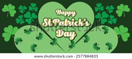 Saint Patrick's Day Web Banner with Green Shamrock Leaf Pattern Background. Happy St. Patrick Day Irish Traditional Holiday Banner for Greeting Card, Poster, Flyer, and Social Media Isolated