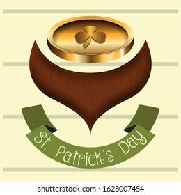 Saint Patricks days card with a golden coin and beard - VEctor