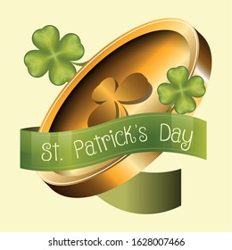 Saint Patricks days card with a golden coin and green ribbon - Vector