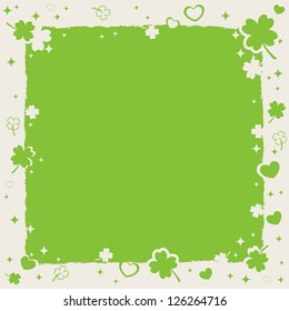 Saint Patrick's decorative frame with lucky clovers, stars and hearts